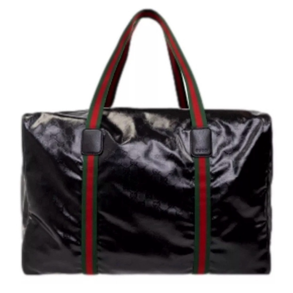 New Gucci Black Crystal Monogram Weekender Duffle Bag With Crossbody Strap - Picture 2 of 6